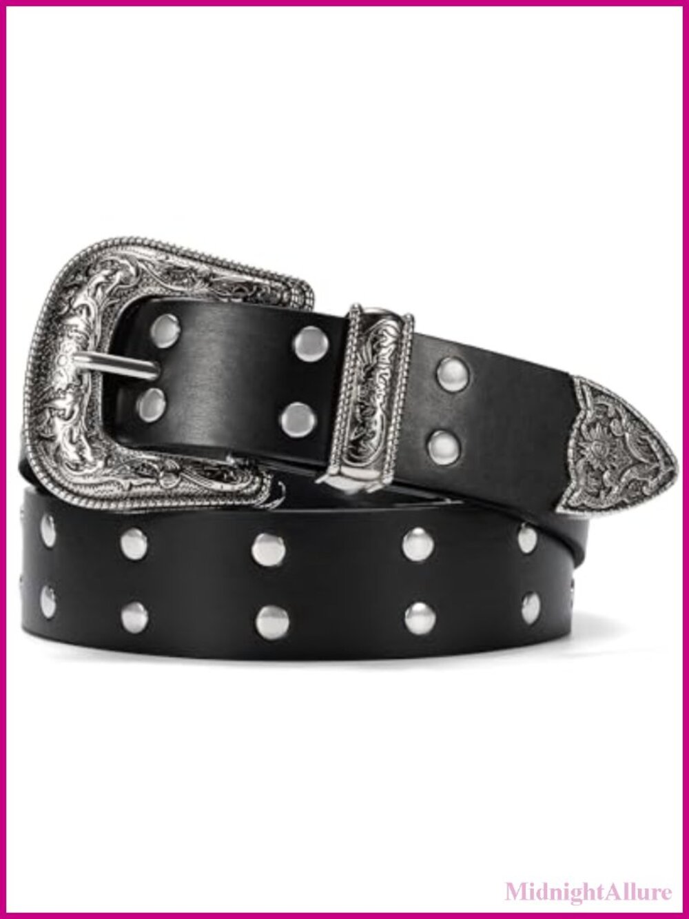 maikun Studded Belt Western Buckle Punk Rock Rivet Adjustable Fit
